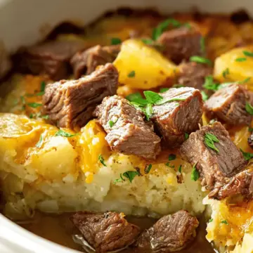 Slow Cooker Steak and Cheddar Potato Casserole