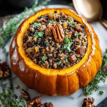 Pumpkin Stuffed with Wild Rice and Sausage