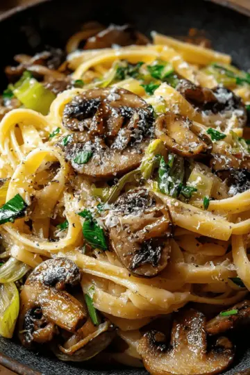 CARAMELIZED LEEK AND MUSHROOM GRUYERE PASTA