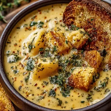 Hearty Cheddar Garlic Herb Potato Soup Recipe