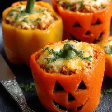 Stuffed Bell Pepper Jack-o’-Lanterns
