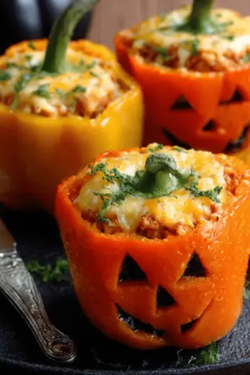 Stuffed Bell Pepper Jack-o’-Lanterns