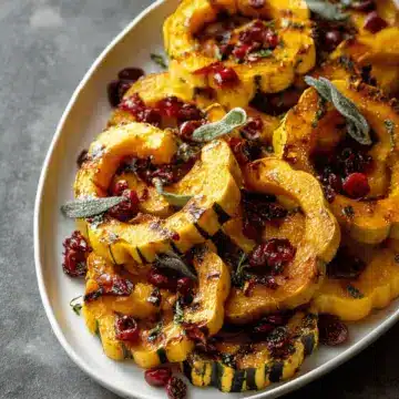 Roasted Delicata Squash with Sage and Dried Cranberries