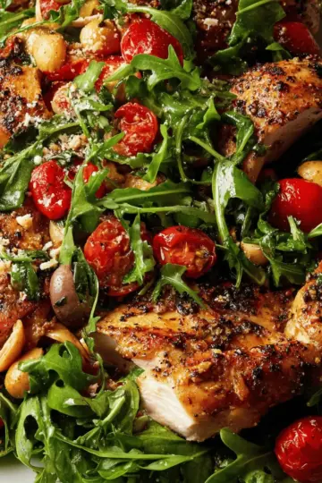 Grilled Chicken with Arugula, Kalamatas and Tomatoes