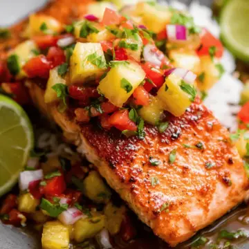 Pineapple Salsa Salmon with Brown Sugar Glaze