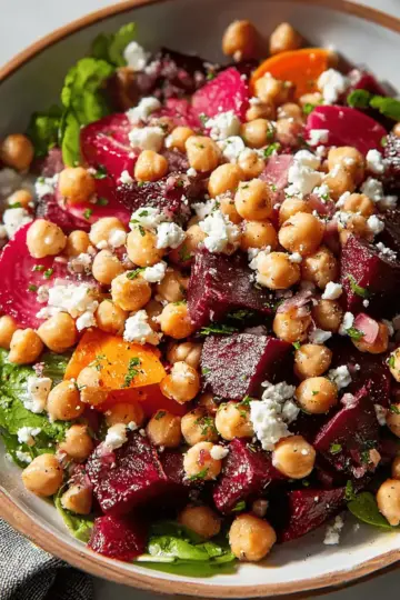 Chickpea, Beet & Feta Salad with Lemon-Garlic Vinaigrette