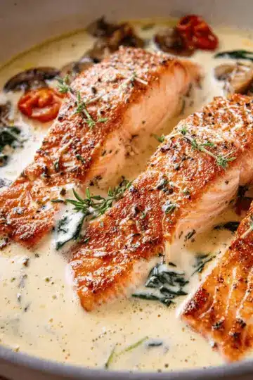 Tuscan Salmon with Parmesan Cream Sauce