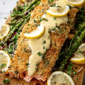 Baked Parmesan Crusted Salmon with Lemon Cream Sauce