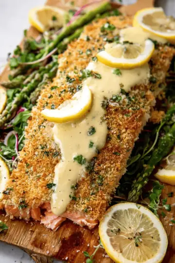 Baked Parmesan Crusted Salmon with Lemon Cream Sauce