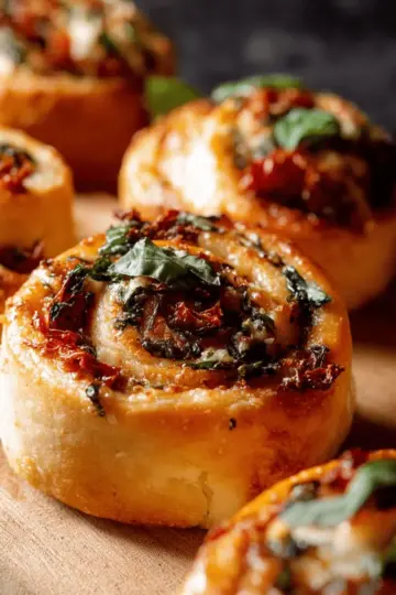 Pizza rolls with basil, sundried tomatoes and garlic butter
