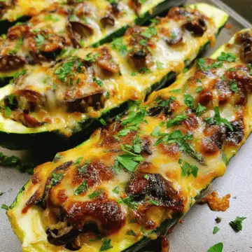 Cheesy Mushroom Zucchini Boats