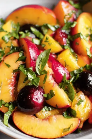 Honey Lime Basil Peach Fruit Salad