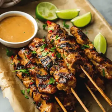 Thai Marinated Grilled Chicken Skewers with Peanut Sauce