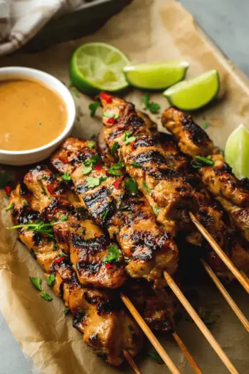 Thai Marinated Grilled Chicken Skewers with Peanut Sauce