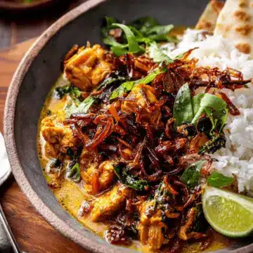 Crockpot Coconut Chicken Curry with Crispy Shallot Basil Oil