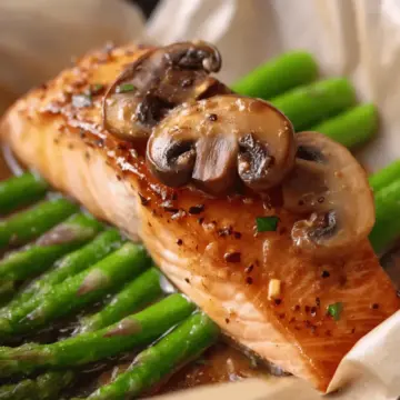Honey Mustard Salmon with Mushrooms and Asparagus