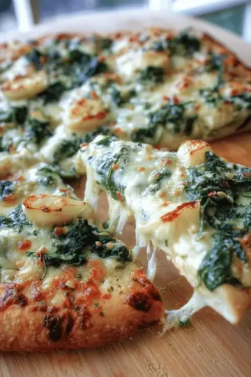 White Pizza with Spinach & Roasted Garlic
