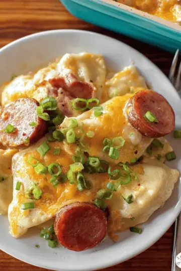 Crock Pot Pierogi and Kielbasa Casserole