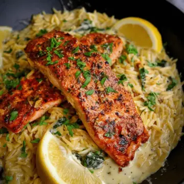 Pan-Fried Salmon with Creamy Lemon Orzo