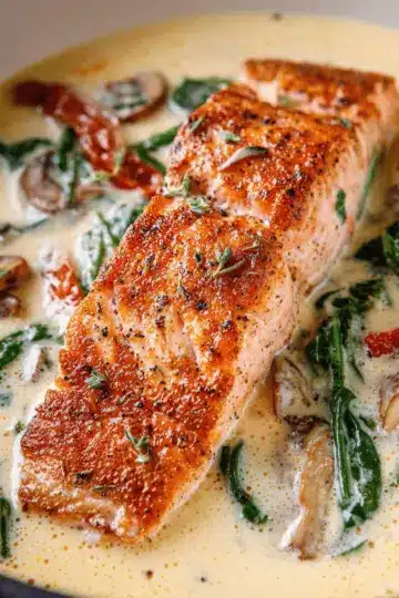 Tuscan Salmon with Parmesan Cream Sauce