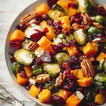 Winter Vegetable Salad with Butternut Squash, Brussels Sprouts, and Beets