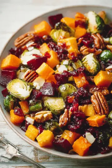 Winter Vegetable Salad with Butternut Squash, Brussels Sprouts, and Beets
