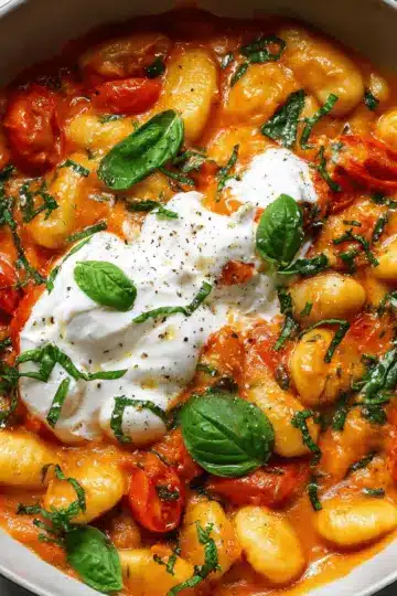 30 Minute Creamy Tomato Gnocchi with Burrata