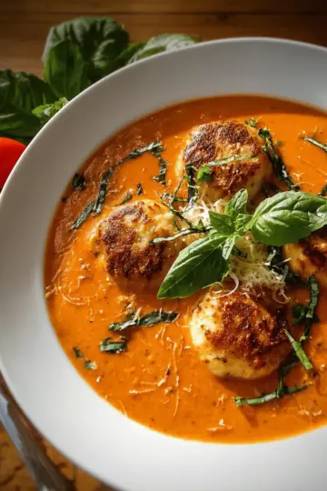 Roasted tomato soup with cheddar dumplings