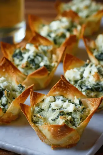 Spinach-Artichoke Dip Wonton Cups