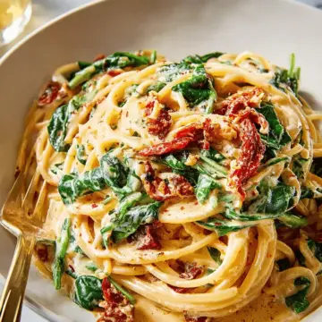 Spaghetti & Spinach with Sun-Dried Tomato Cream Sauce