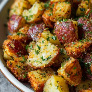 Crispy Parmesan Roasted Potatoes with Garlic, Lemon & Herbs
