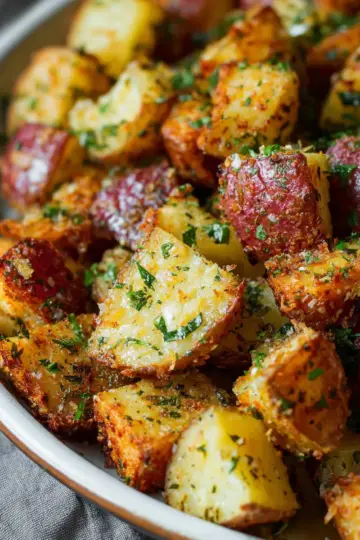 Crispy Parmesan Roasted Potatoes with Garlic, Lemon & Herbs