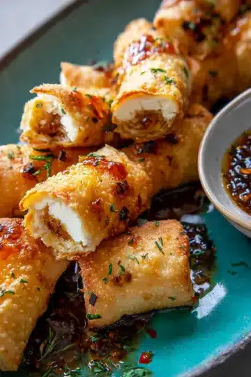 Oven Fried Feta Rolls with Chili Honey