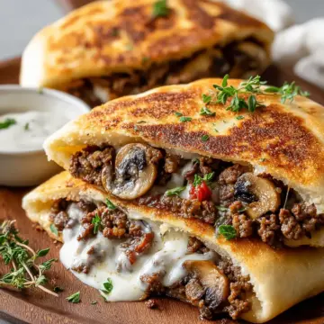 Cheesy Beef and Mushroom Pita Pockets