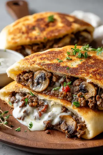 Cheesy Beef and Mushroom Pita Pockets