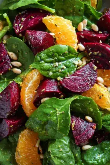 Beet Salad with Spinach and Honey-Mustard Lemon Dressing