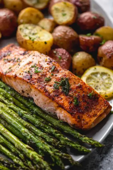 Sheet Pan Salmon and Asparagus with Potatoes