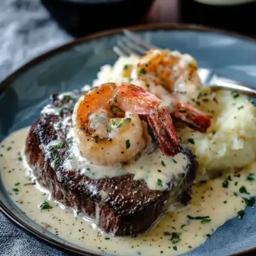 Surf and Turf with Garlic Cream Sauce