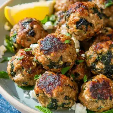 Turkey Meatballs with Spinach, Feta, and Mint