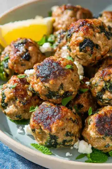 Turkey Meatballs with Spinach, Feta, and Mint