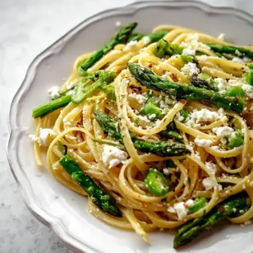Lemon Feta Linguine with Garlic Asparagus