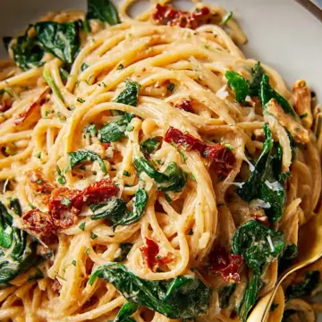 Spaghetti & Spinach with Sun-Dried Tomato Cream Sauce