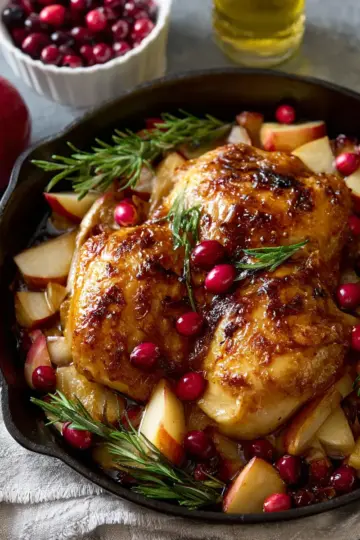 Maple-Glazed Roast Chicken with Apples and Cranberries
