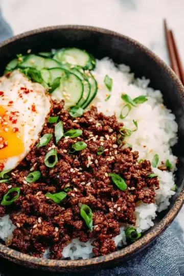 Korean Ground Beef and Rice Bowls