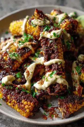 Vegan Corn Ribs with Aleppo Chili Butter & Lime Zest Cream Cheese