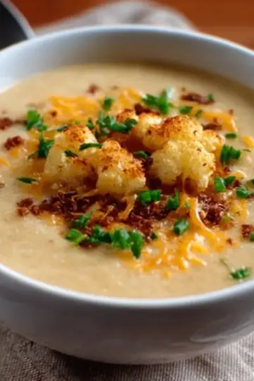 Roasted Garlic Cheddar Cauliflower Soup