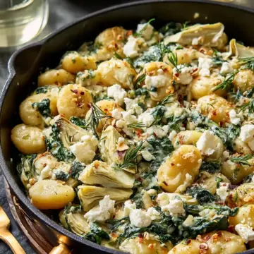 Spinach-Artichoke Gnocchi Skillet with Feta