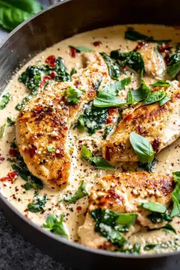 CREAMY PARMESAN BASIL CHICKEN RECIPE