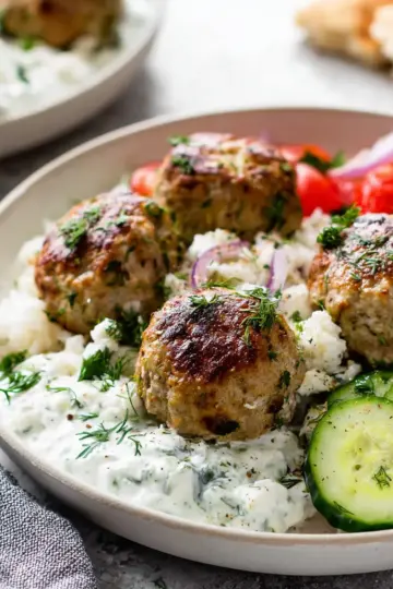 Healthy Greek Turkey Meatballs With Tzatziki