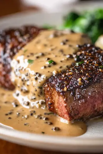 Steak with Creamy Peppercorn Sauce